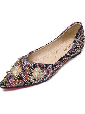 Women's Black Pointed Toe Casual Slip On Comfortable Wedding Dressy Flats Shoes